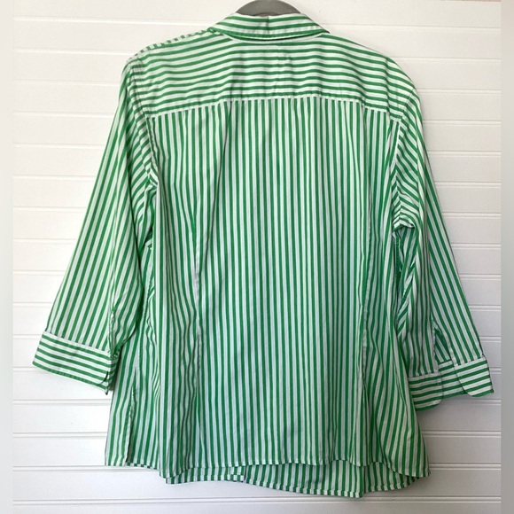 Lauren Ralph Lauren Green & White Striped 3/4 Sleeve Button Down Shirt size 2X - Picture 8 of 8